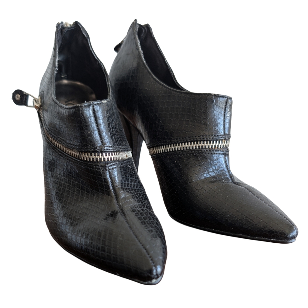 XOXO 7 Black Faux Snake Pointed High‎ Heels Office Y2K Edgy Rocker Shoes